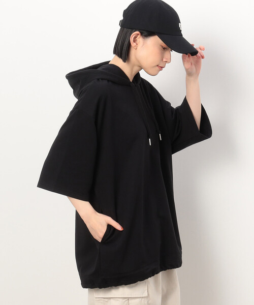 Purple&Yellow（パープルアンドイエロー）の「ドローストリング５分袖 パーカ（パーカー・メンズ・ブラック/アイボリー/ピンク・MEDIUM/LARGE/X-LARGE/SMALL）」の14枚目の写真