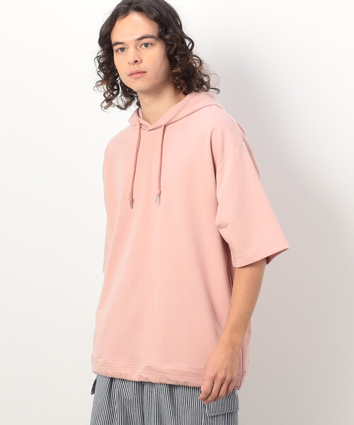 Purple&Yellow（パープルアンドイエロー）の「ドローストリング５分袖 パーカ（パーカー・メンズ・ブラック/アイボリー/ピンク・MEDIUM/LARGE/X-LARGE/SMALL）」の16枚目の写真