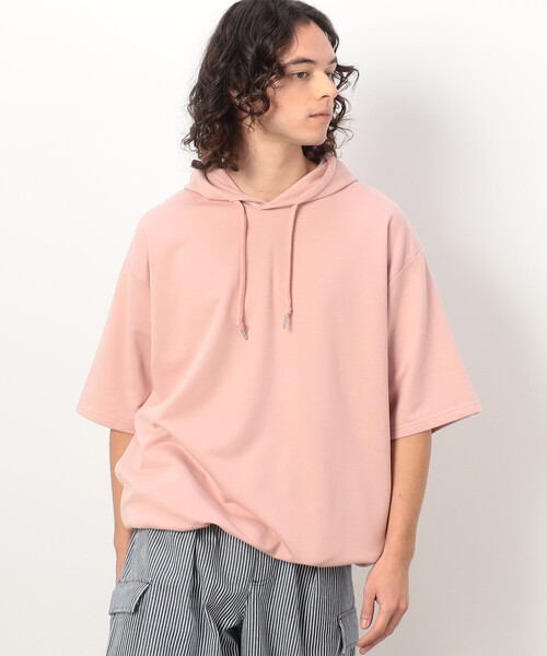 Purple&Yellow（パープルアンドイエロー）の「ドローストリング５分袖 パーカ（パーカー・メンズ・ブラック/アイボリー/ピンク・MEDIUM/LARGE/X-LARGE/SMALL）」の18枚目の写真