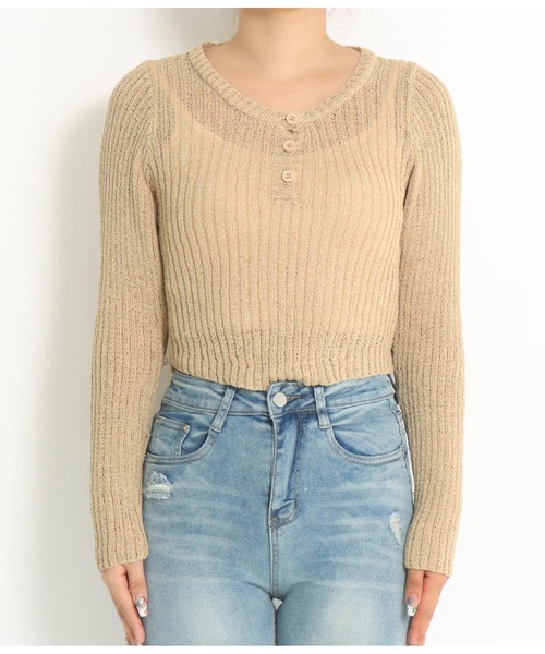 anap mimpi(アナップミンピ)の「リブニットタイトヘンリーネックトップス(Tシャツ/カットソー・レディース・ベージュ/ネイビー/アイボリー・FREE)」の9枚目の写真