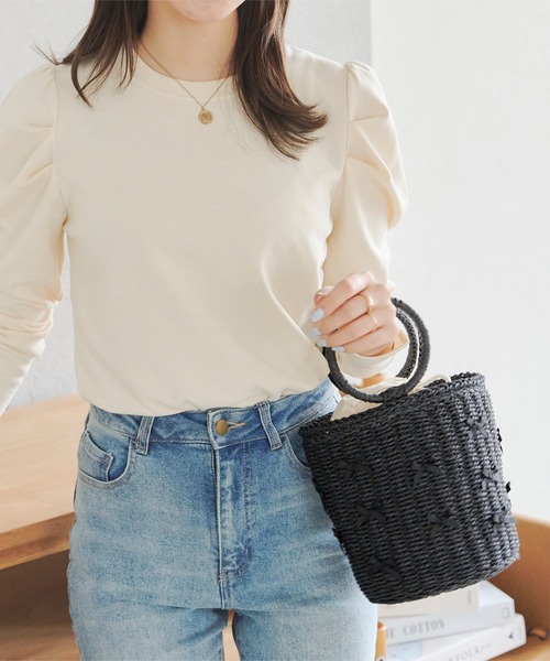 KOBE LETTUCE（コウベレタス）の「リボン付きカゴバッグ（ハンドバッグ・レディース・ブラック/ベージュ・F）」の10枚目の写真