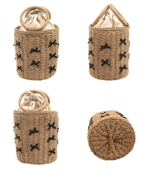 KOBE LETTUCE（コウベレタス）の「リボン付きカゴバッグ（ハンドバッグ・レディース・ブラック/ベージュ・F）」の3枚目の写真