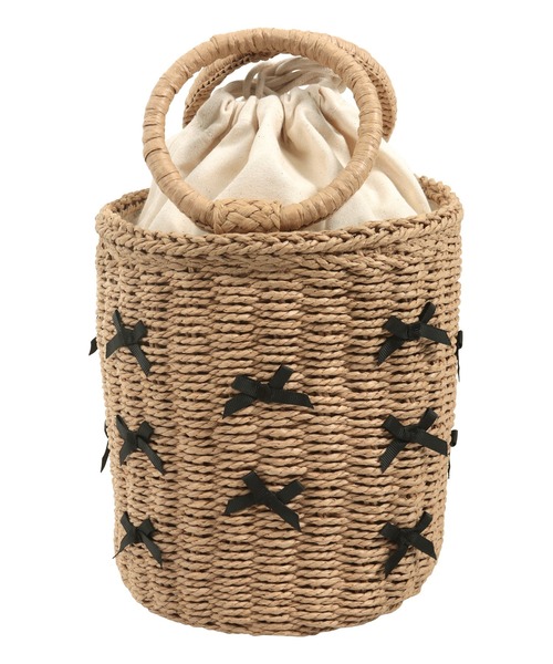 KOBE LETTUCE（コウベレタス）の「リボン付きカゴバッグ（ハンドバッグ・レディース・ブラック/ベージュ・F）」の12枚目の写真