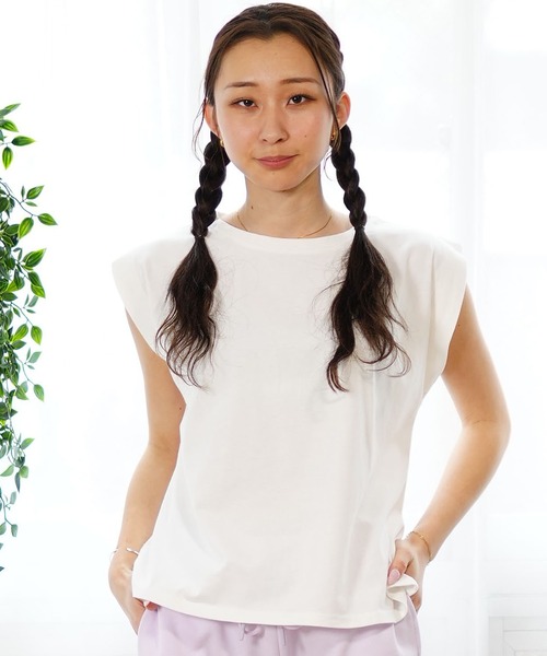 ムラサキスポーツ(ムラサキスポーツ)の「RIKKA FEMME/リッカファム カットオフTシャツ ノースリーブ RF24SS21(Tシャツ/カットソー・レディース・ホワイト/イエロー/チャコールグレー・FREE)」の1枚目の写真