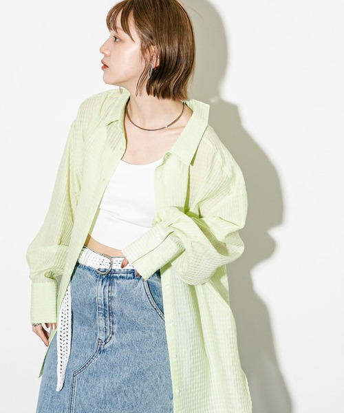 KBF（ケイビーエフ）の「2WAYシアーストライプシャツ（シャツ/ブラウス・レディース・ライトブルー/アイボリー/グリーン系その他・ONE）」の8枚目の写真