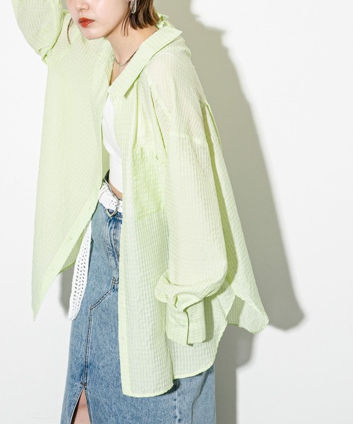 KBF（ケイビーエフ）の「2WAYシアーストライプシャツ（シャツ/ブラウス・レディース・ライトブルー/アイボリー/グリーン系その他・ONE）」の12枚目の写真