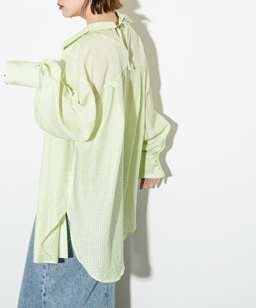 KBF（ケイビーエフ）の「2WAYシアーストライプシャツ（シャツ/ブラウス・レディース・ライトブルー/アイボリー/グリーン系その他・ONE）」の14枚目の写真