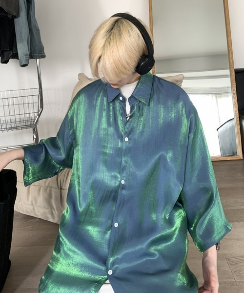 セール】【FVLMEN】glitter thread gradation halfsleeve shirt