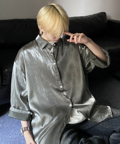 セール】【FVLMEN】glitter thread gradation halfsleeve shirt/ラメ糸