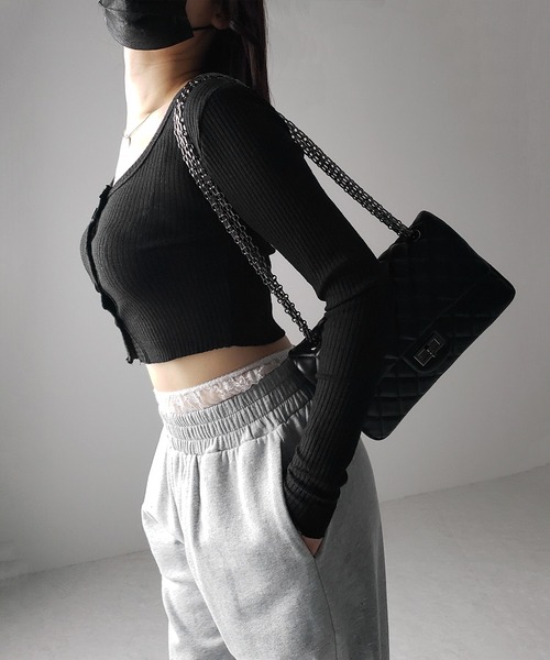 me+em select(ミームセレクト)の「【 3color 】フロントボタンショートタイトリブカットソーカーディガン / front button short tight lib cutsew cardigan(カーディガン/ボレロ・レディース・ブラック/ブルー/ホワイト・FREE)」の19枚目の写真