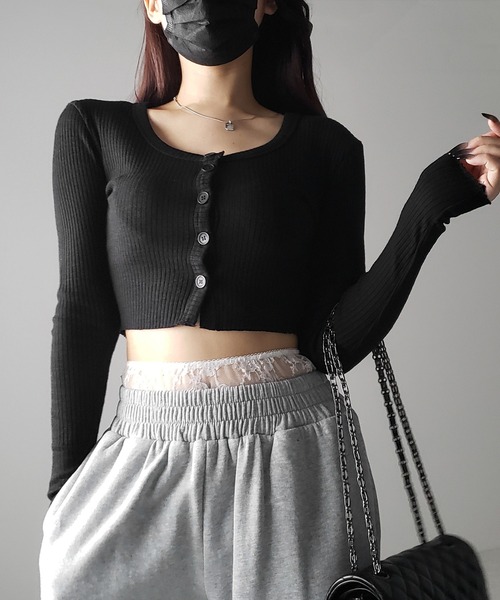 me+em select(ミームセレクト)の「【 3color 】フロントボタンショートタイトリブカットソーカーディガン / front button short tight lib cutsew cardigan(カーディガン/ボレロ・レディース・ブラック/ブルー/ホワイト・FREE)」の20枚目の写真