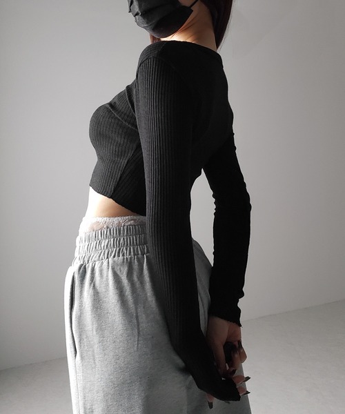 me+em select(ミームセレクト)の「【 3color 】フロントボタンショートタイトリブカットソーカーディガン / front button short tight lib cutsew cardigan(カーディガン/ボレロ・レディース・ブラック/ブルー/ホワイト・FREE)」の21枚目の写真