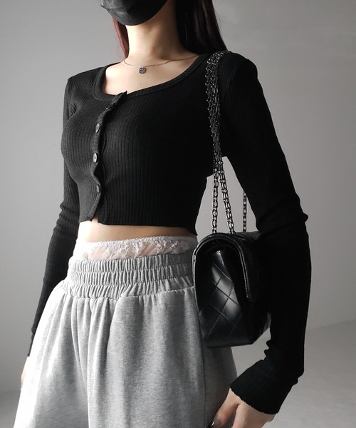 M-premier - gigi◆リナシメント◆可愛いスカラップデザインの活躍！黒ボレロカーディ シアーニットカーディガン｜STYLEMIXER（スタイルミキサー）公式