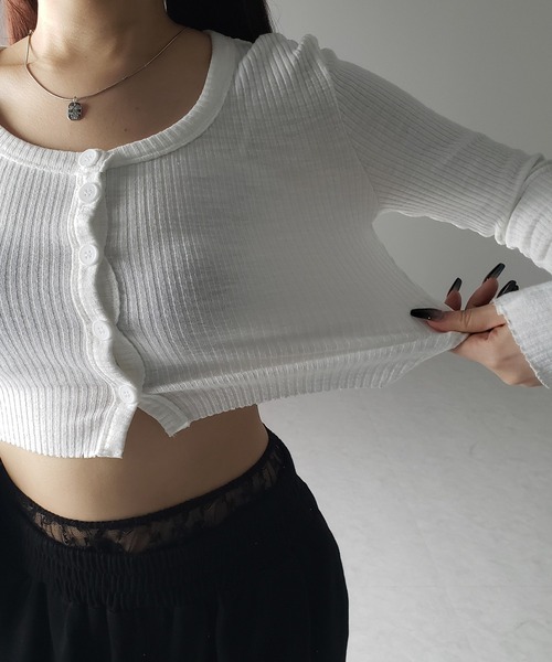 me+em select(ミームセレクト)の「【 3color 】フロントボタンショートタイトリブカットソーカーディガン / front button short tight lib cutsew cardigan(カーディガン/ボレロ・レディース・ブラック/ブルー/ホワイト・FREE)」の16枚目の写真