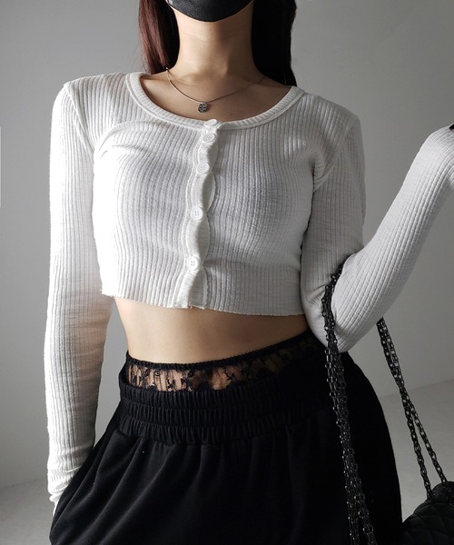 me+em select(ミームセレクト)の「【 3color 】フロントボタンショートタイトリブカットソーカーディガン / front button short tight lib cutsew cardigan(カーディガン/ボレロ・レディース・ブラック/ブルー/ホワイト・FREE)」の7枚目の写真