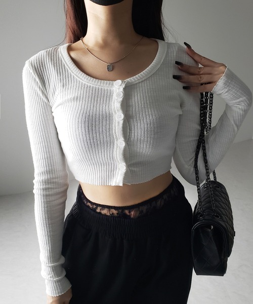 me+em select(ミームセレクト)の「【 3color 】フロントボタンショートタイトリブカットソーカーディガン / front button short tight lib cutsew cardigan(カーディガン/ボレロ・レディース・ブラック/ブルー/ホワイト・FREE)」の5枚目の写真