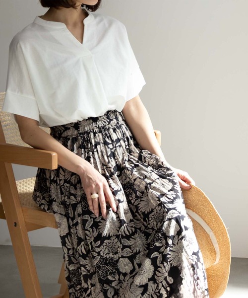 NAVY（ネイビー）の「NAVY サラリ冷感 制菌加工 シャツ見えスキッパーTシャツ（Tシャツ/カットソー・レディース・チャコールグレー/パープル/グリーン系その他/ライトベージュ/オフホワイト・M/L/S/XL）」の6枚目の写真