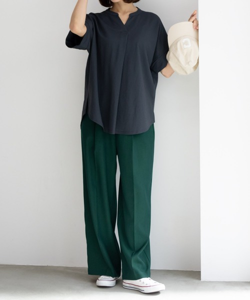 NAVY（ネイビー）の「NAVY サラリ冷感 制菌加工 シャツ見えスキッパーTシャツ（Tシャツ/カットソー・レディース・チャコールグレー/パープル/グリーン系その他/ライトベージュ/オフホワイト・M/L/S/XL）」の8枚目の写真