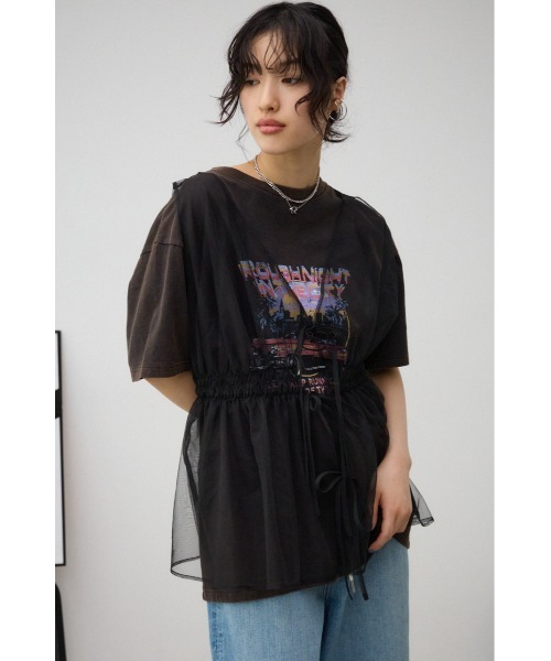 AZUL by moussy（アズールバイマウジー）の「チュールギャザージレトップス（ベスト・レディース・ブラック/オフホワイト・FREE）」の15枚目の写真