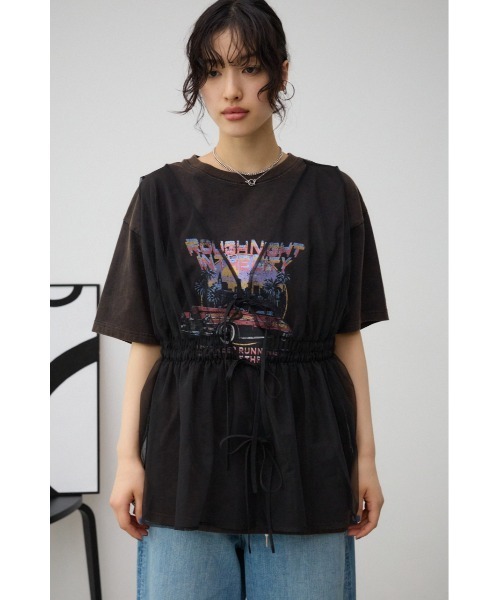 AZUL by moussy（アズールバイマウジー）の「チュールギャザージレトップス（ベスト・レディース・ブラック/オフホワイト・FREE）」の17枚目の写真