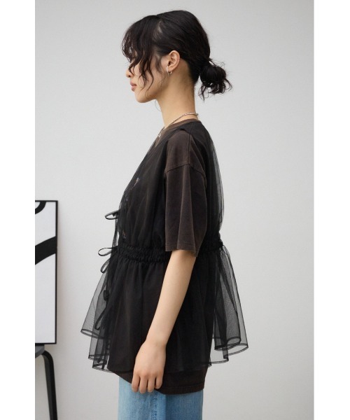 AZUL by moussy（アズールバイマウジー）の「チュールギャザージレトップス（ベスト・レディース・ブラック/オフホワイト・FREE）」の18枚目の写真