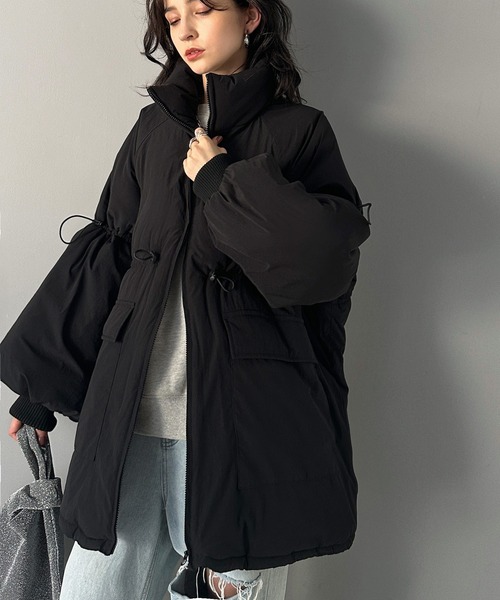 セール】この冬最旬。スタンド衿ドロストデザイン袖ボリューム中綿