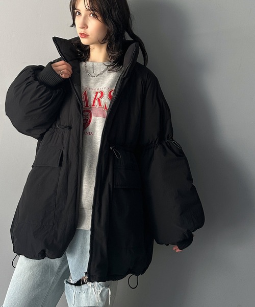 HORN GARMENT 中綿プルオーバー　レディース セール】この冬最旬。スタンド衿ドロストデザイン袖ボリューム中綿