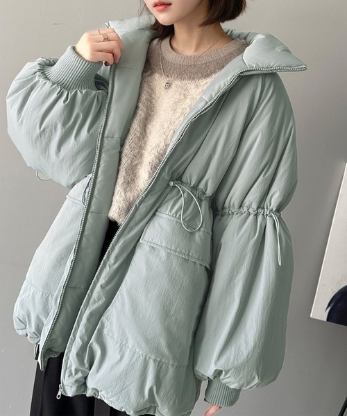 セール】この冬最旬。スタンド衿ドロストデザイン袖ボリューム中綿