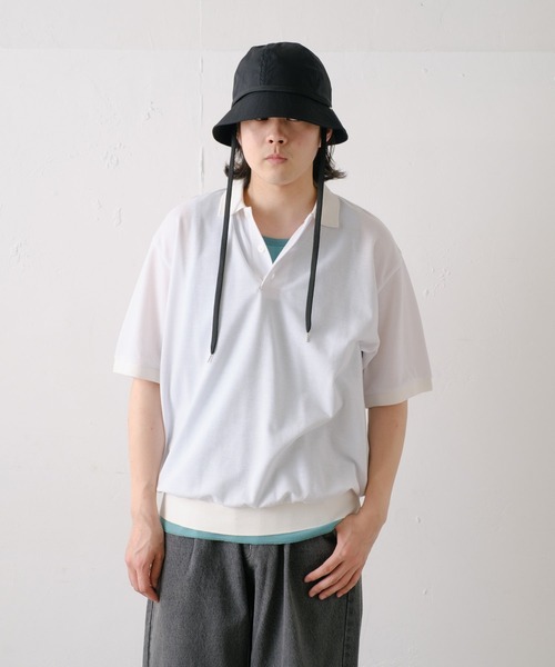 WHIMSIC(ウィムジック)の「【UNISEX】モスステッチポロシャツ(ポロシャツ・メンズ・ホワイト/チャコールグレー/イエロー/ブルー・FREE)」の1枚目の写真