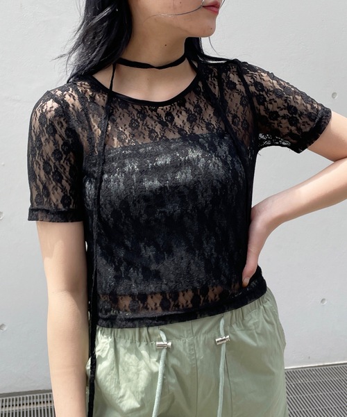 one way(ワンウェイ)の「レースTシャツ(Tシャツ/カットソー・レディース・ホワイト/ブラック・FREE)」の6枚目の写真