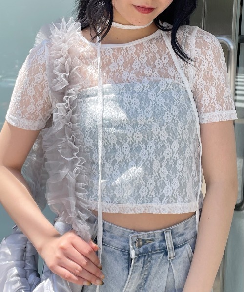 one way(ワンウェイ)の「レースTシャツ(Tシャツ/カットソー・レディース・ホワイト/ブラック・FREE)」の8枚目の写真