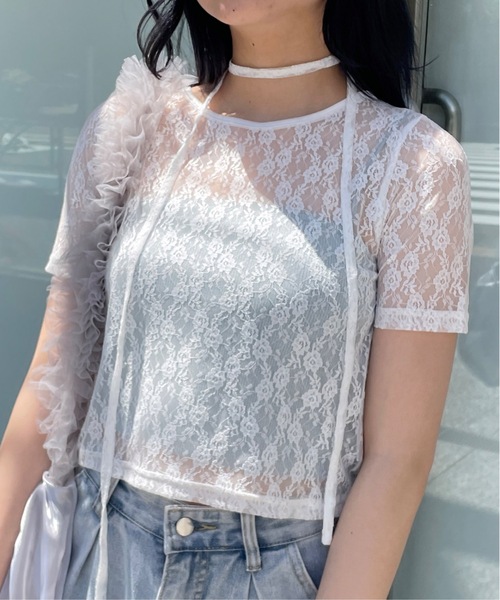 one way(ワンウェイ)の「レースTシャツ(Tシャツ/カットソー・レディース・ホワイト/ブラック・FREE)」の9枚目の写真