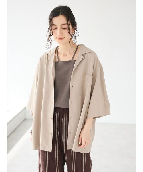 CRAFT STANDARD BOUTIQUE(クラフトスタンダードブティック)の「接触冷感/抗菌防臭/イージーケア /オープンカラーシャツ(シャツ/ブラウス・レディース・ブラウン/アイボリー/ブラック/グレイッシュベージュ/ブルーグリーン・S/M/L/XL)」の7枚目の写真