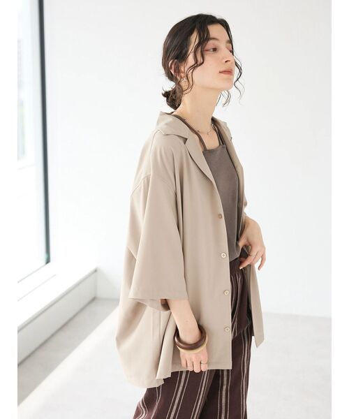 CRAFT STANDARD BOUTIQUE(クラフトスタンダードブティック)の「接触冷感/抗菌防臭/イージーケア /オープンカラーシャツ(シャツ/ブラウス・レディース・ブラウン/アイボリー/ブラック/グレイッシュベージュ/ブルーグリーン・S/M/L/XL)」の6枚目の写真