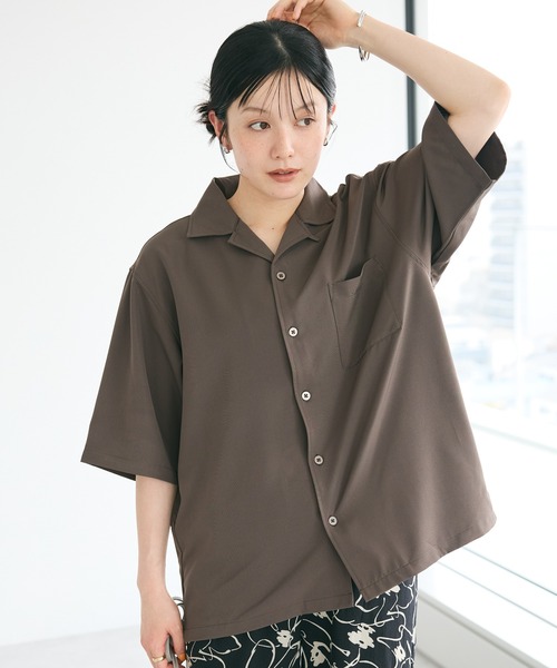 CRAFT STANDARD BOUTIQUE(クラフトスタンダードブティック)の「接触冷感/抗菌防臭/イージーケア /オープンカラーシャツ(シャツ/ブラウス・レディース・ブラウン/アイボリー/ブラック/グレイッシュベージュ/ブルーグリーン・S/M/L/XL)」の4枚目の写真