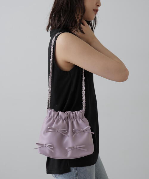 FREE'S MART（フリーズマート）の「◆チェーンリボンバッグ（ショルダーバッグ・レディース・パープル/ブラック・ﾌﾘ-）」の7枚目の写真