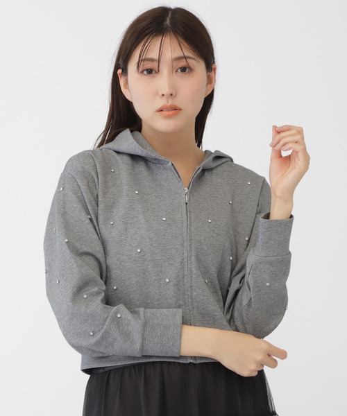 JILL by JILL STUART(ジルバイジルスチュアート)の「◇ビジュートッピングフーディー(Tシャツ/カットソー・レディース・ホワイト/チャコールグレー・FREE)」の5枚目の写真