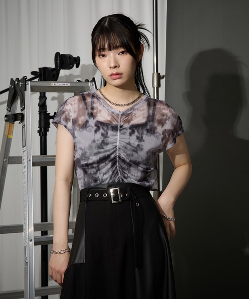 Ellno de Mavie(エルノデメヴィ)の「センターシャーリングシアートップス(Tシャツ/カットソー・レディース・ダークブルー/ホワイト・FREE)」の3枚目の写真