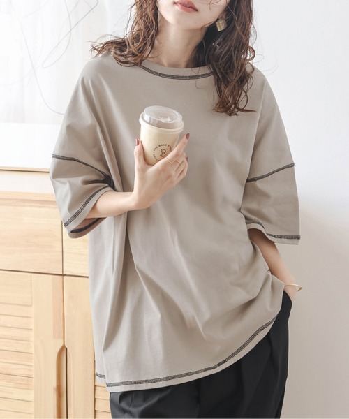SUGAR BISKET(シュガービスケット)の「バックスリットオーバーサイズTシャツ(Tシャツ/カットソー・レディース・グレー/ブラック/ベージュ/ホワイト・フリー)」の15枚目の写真