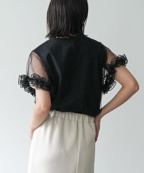 mili an deni(ミリアンデニ)の「ビジューチュールレイヤードTシャツ(Tシャツ/カットソー・レディース・ブラック/オフホワイト・M)」の9枚目の写真