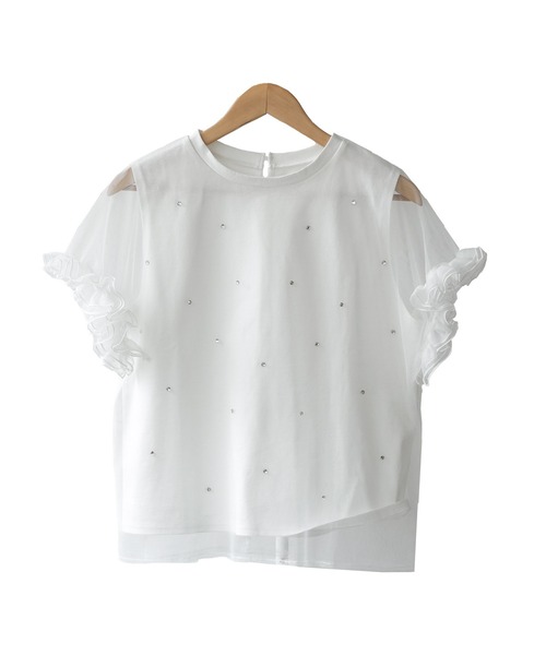 mili an deni(ミリアンデニ)の「ビジューチュールレイヤードTシャツ(Tシャツ/カットソー・レディース・ブラック/オフホワイト・M)」の14枚目の写真