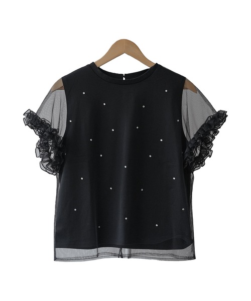mili an deni(ミリアンデニ)の「ビジューチュールレイヤードTシャツ(Tシャツ/カットソー・レディース・ブラック/オフホワイト・M)」の15枚目の写真