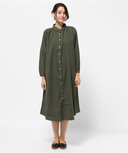 LBC(エルビーシー)の「トップ綾織り起毛シャツワンピース (シャツワンピース・レディース・ダークグレー/ベージュ/ライトグレー/グリーン・MEDIUM)」の1枚目の写真