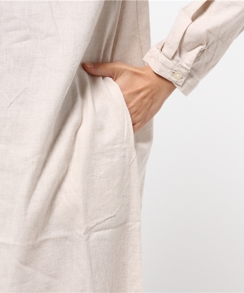 LBC(エルビーシー)の「トップ綾織り起毛シャツワンピース (シャツワンピース・レディース・ダークグレー/ベージュ/ライトグレー/グリーン・MEDIUM)」の9枚目の写真