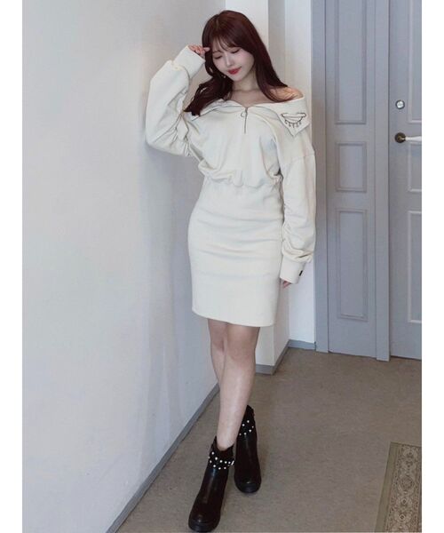 EATME（イートミー）の「FRONTジップスウェットワンピース（ワンピース・レディース・アイボリー/ブラック/グレー・FREE）」の5枚目の写真