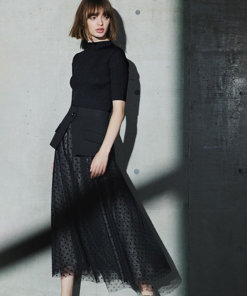 STRAWBERRY-FIELDS（ストロベリーフィールズ）の「ﾋﾞｽﾁｪ付きﾌﾛｯｷｰﾄﾞｯﾄﾁｭｰﾙｽｶｰﾄ（スカート・レディース・キャメル/ブラック・2）」の3枚目の写真