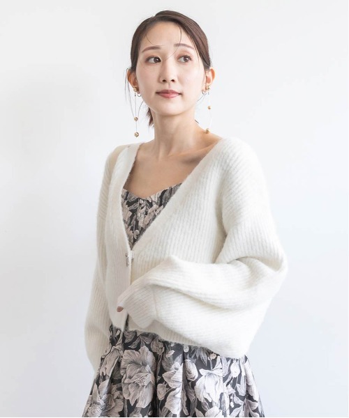 ランダ RANDA クロップドビジューリボンカーディガン （BLACK） ランダ RANDA クロップドビジューリボンカーディガン （BLACK
