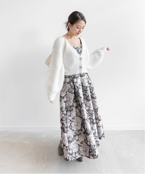 ランダ RANDA クロップドビジューリボンカーディガン （BLACK） ランダ RANDA クロップドビジューリボンカーディガン （BLACK