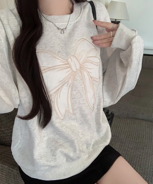 SpRay(スプレイ)の「リボンサテン刺繍スウェット(スウェット・レディース・ブラック/オートミール・FREE)」の10枚目の写真