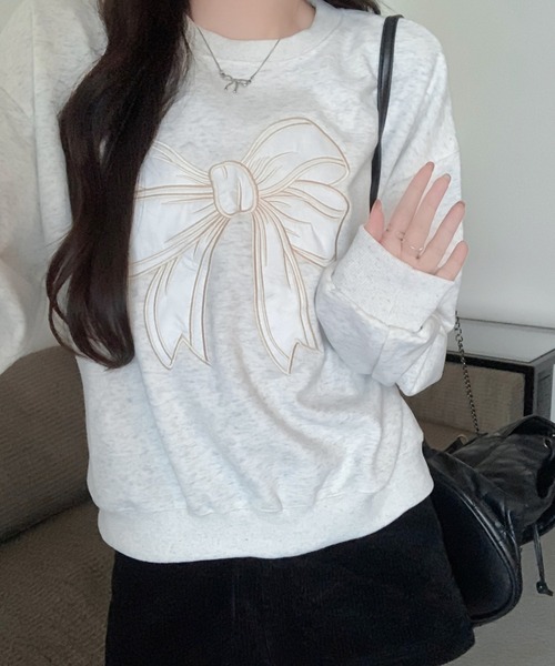 SpRay(スプレイ)の「リボンサテン刺繍スウェット(スウェット・レディース・ブラック/オートミール・FREE)」の11枚目の写真